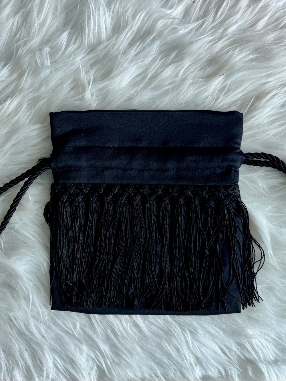 Pinko Black Satin Fringe Bag